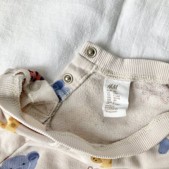 🪴5/$30 H&M 9-12 Months Animal Tiger Giraffe Elephant Cream Crewneck Sweatshirt - Picture 4 of 4